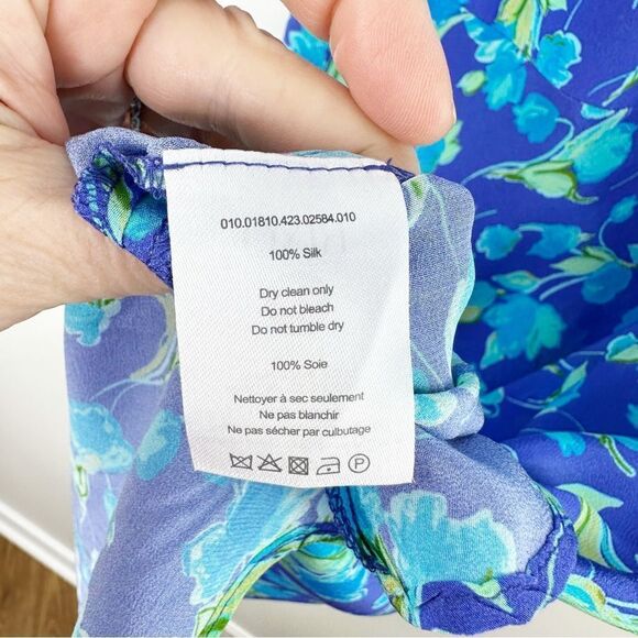 RIXO  Lilita Cobalt Blue Floral‎ Print Silk Mini Dress short Sleeve Sz 6 - Picture 10 of 13